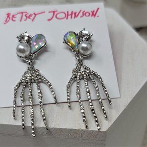 Betsy Johnson Skeleton Rhinestone Hands Earrings NWT